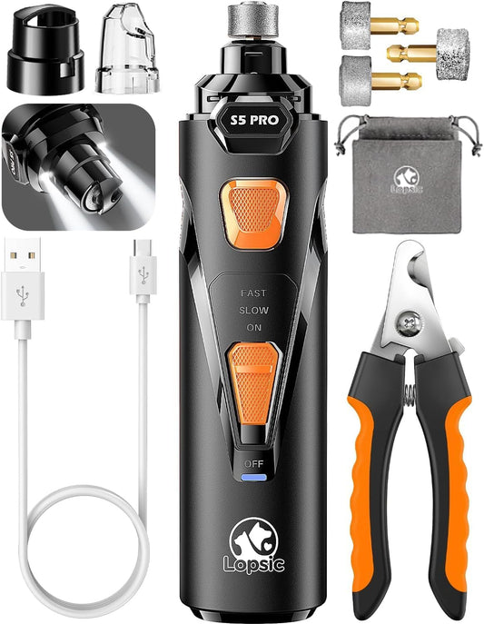 LOPSIC Whisper Quiet Dog Nail Grinder Set with  Low Vibration, Stress Free, 2 LED Lights and 3 Grinding Wheels AMAZON CHOICE!