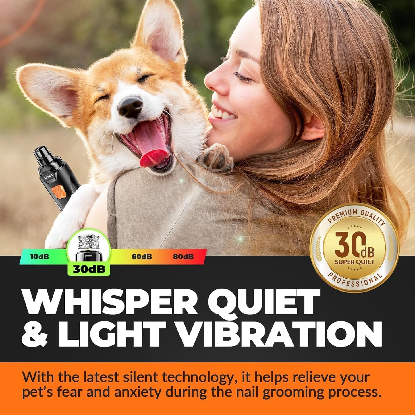 LOPSIC Whisper Quiet Dog Nail Grinder Set with  Low Vibration, Stress Free, 2 LED Lights and 3 Grinding Wheels AMAZON CHOICE!