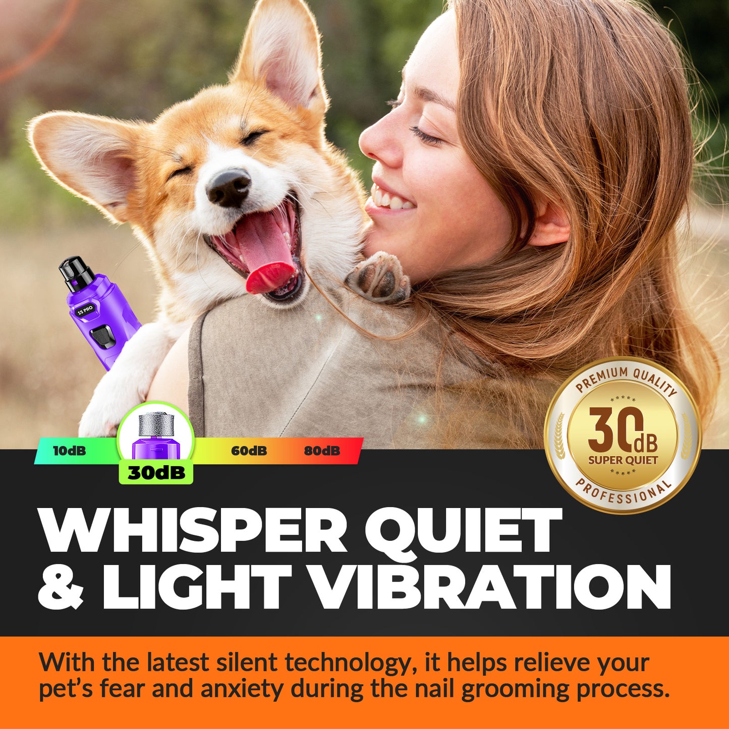 LOPSIC Whisper Quiet Dog Nail Grinder Set with  Low Vibration, Stress Free, 2 LED Lights and 3 Grinding Wheels AMAZON CHOICE!