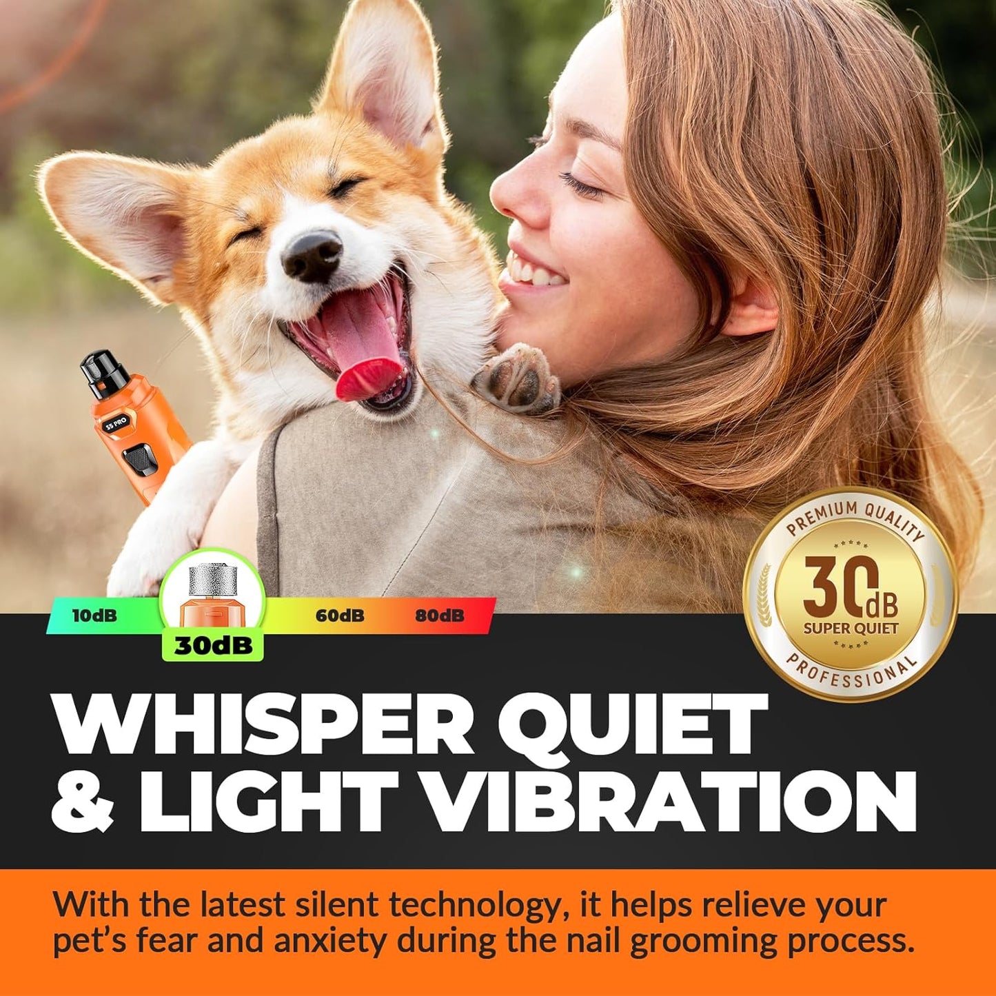 LOPSIC Whisper Quiet Dog Nail Grinder Set with  Low Vibration, Stress Free, 2 LED Lights and 3 Grinding Wheels AMAZON CHOICE!