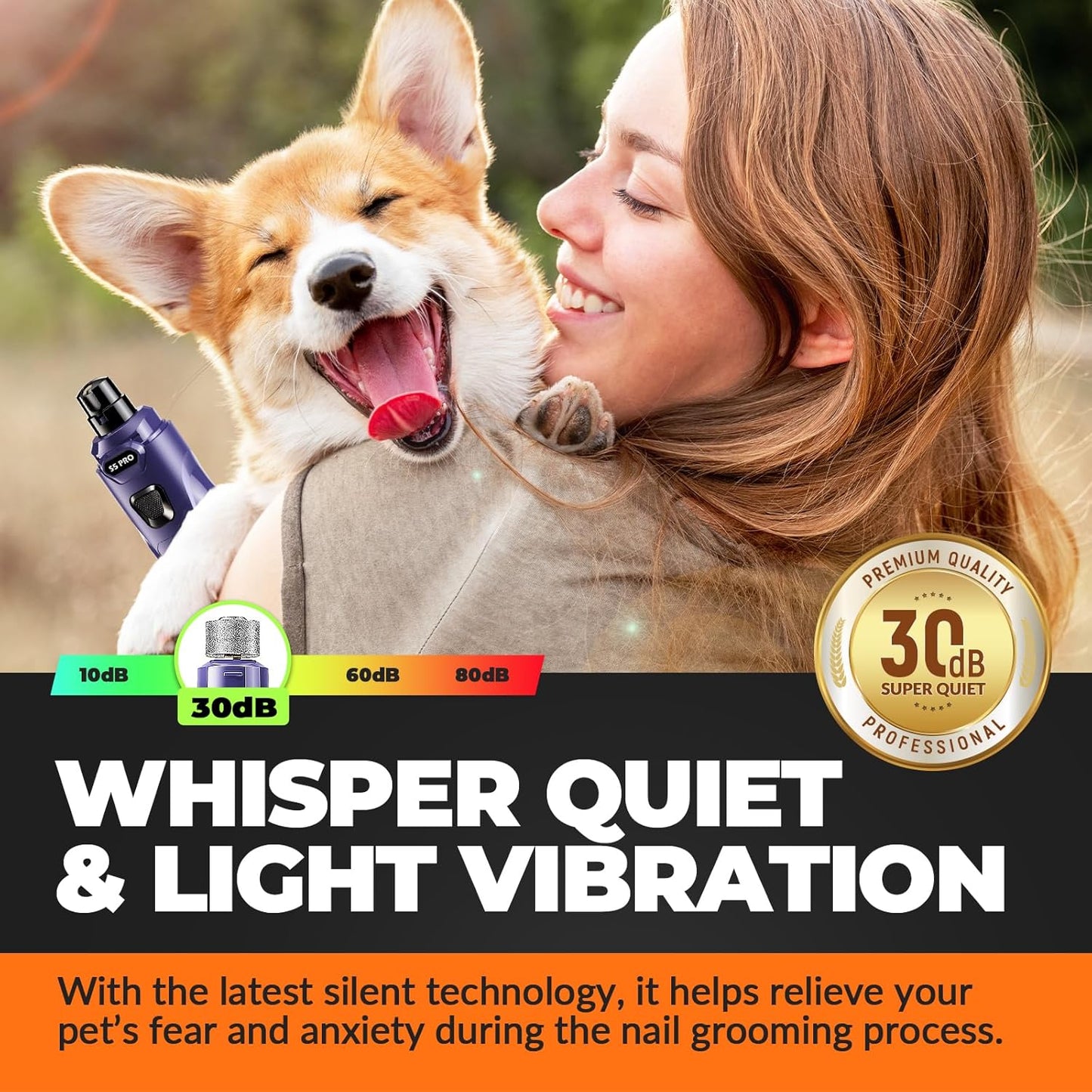 LOPSIC Whisper Quiet Dog Nail Grinder Set with  Low Vibration, Stress Free, 2 LED Lights and 3 Grinding Wheels AMAZON CHOICE!