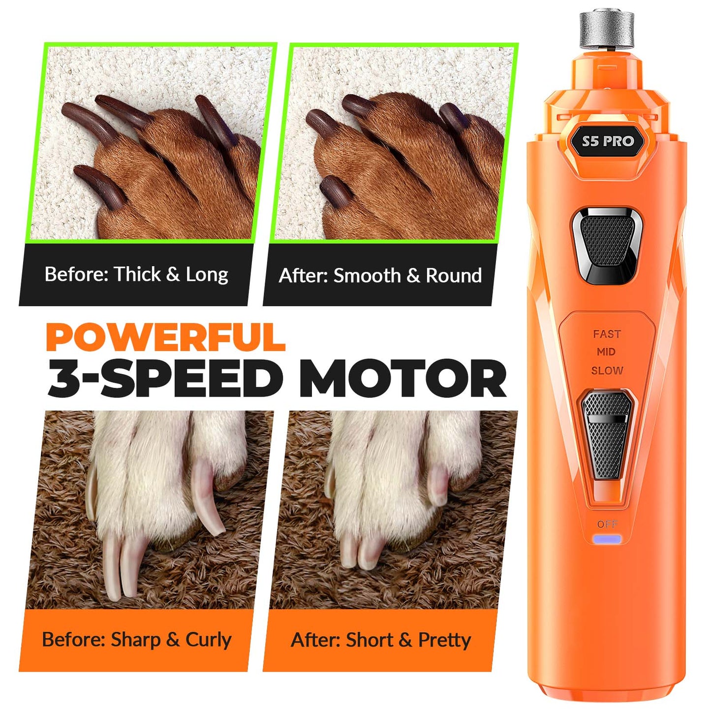 LOPSIC Whisper Quiet Dog Nail Grinder Set with  Low Vibration, Stress Free, 2 LED Lights and 3 Grinding Wheels AMAZON CHOICE!