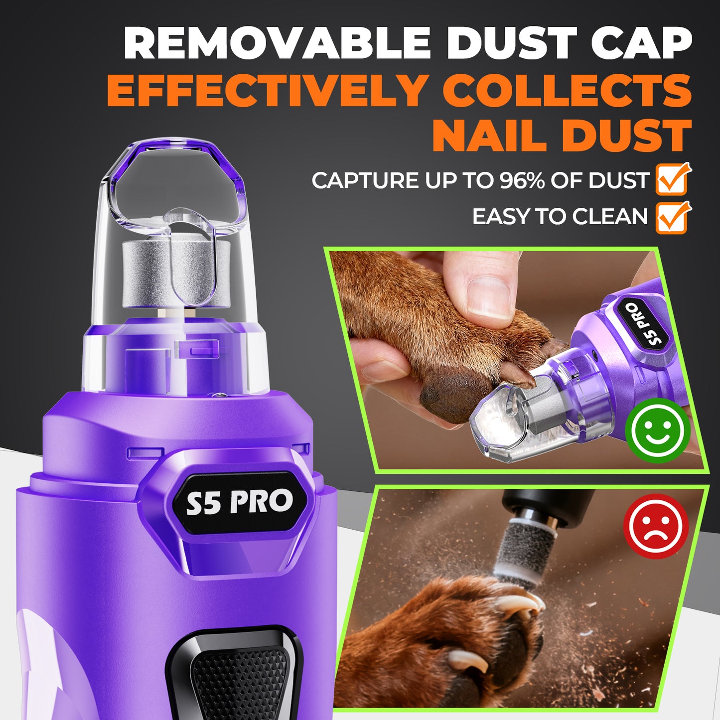 LOPSIC Whisper Quiet Dog Nail Grinder Set with  Low Vibration, Stress Free, 2 LED Lights and 3 Grinding Wheels AMAZON CHOICE!